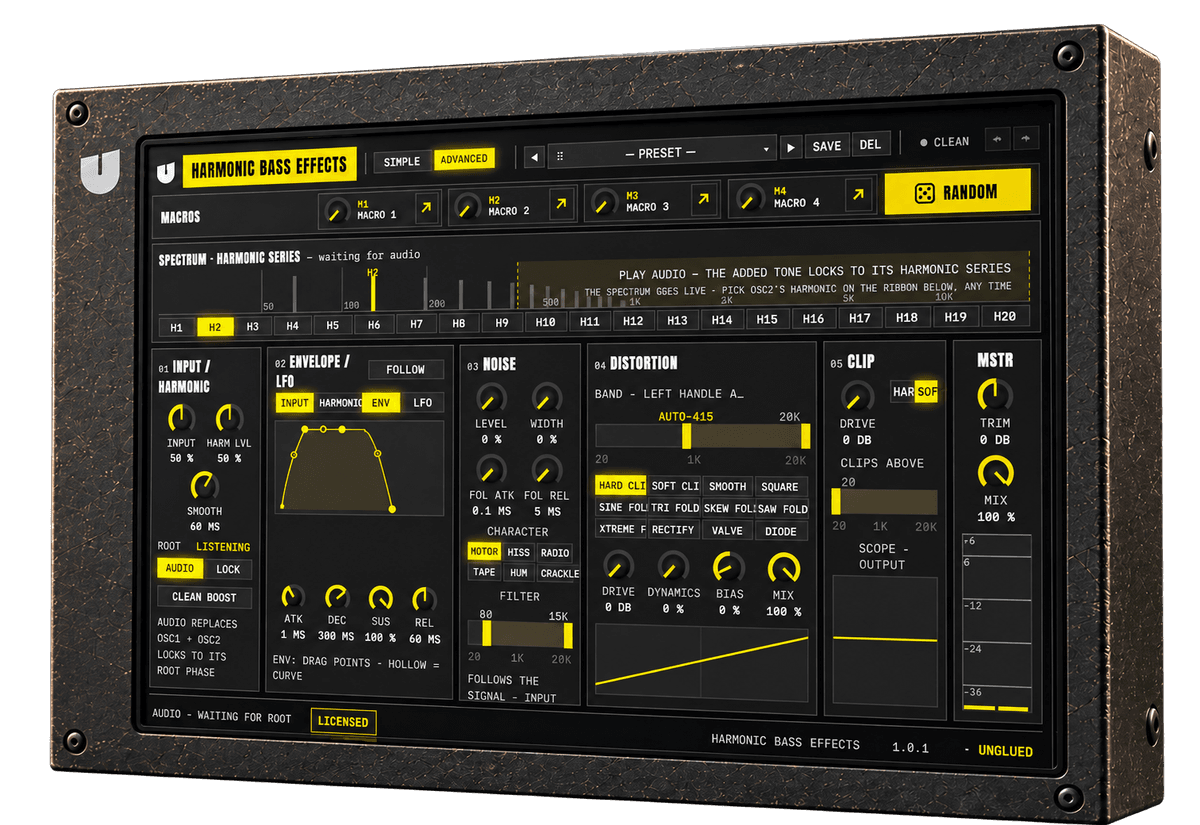 Harmonic Bass Effects advanced interface in a photorealistic metal unit